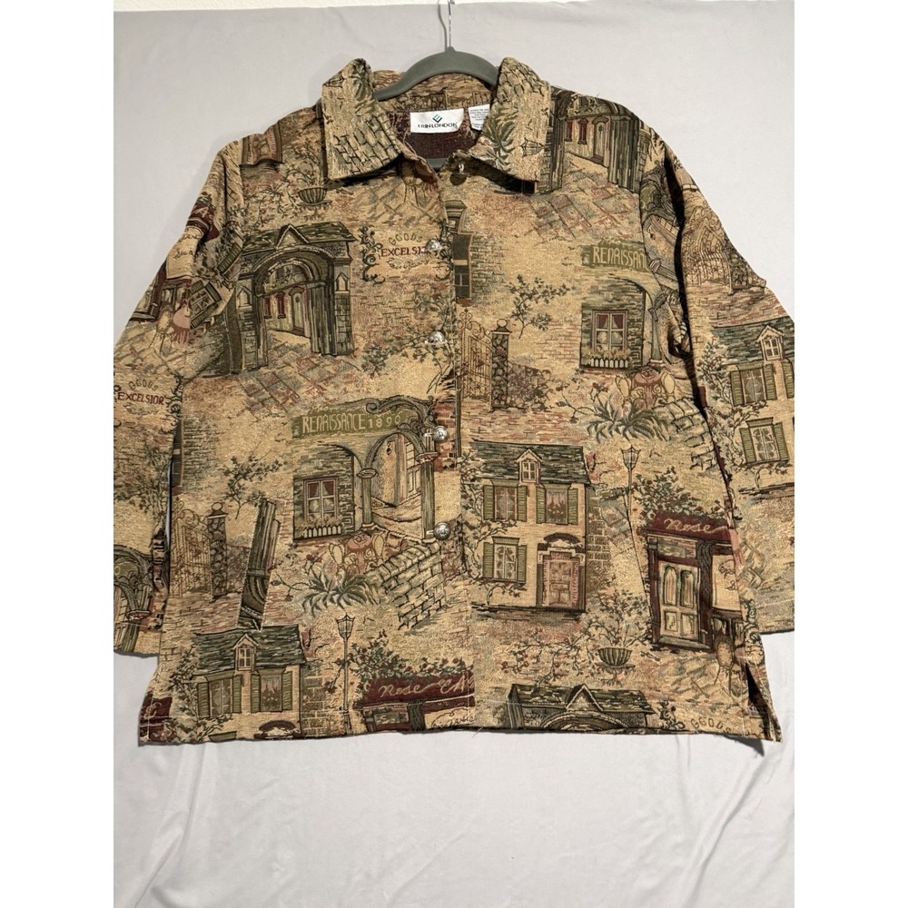erin london carpet tapestry button up jacket, renaissance print, women's xl